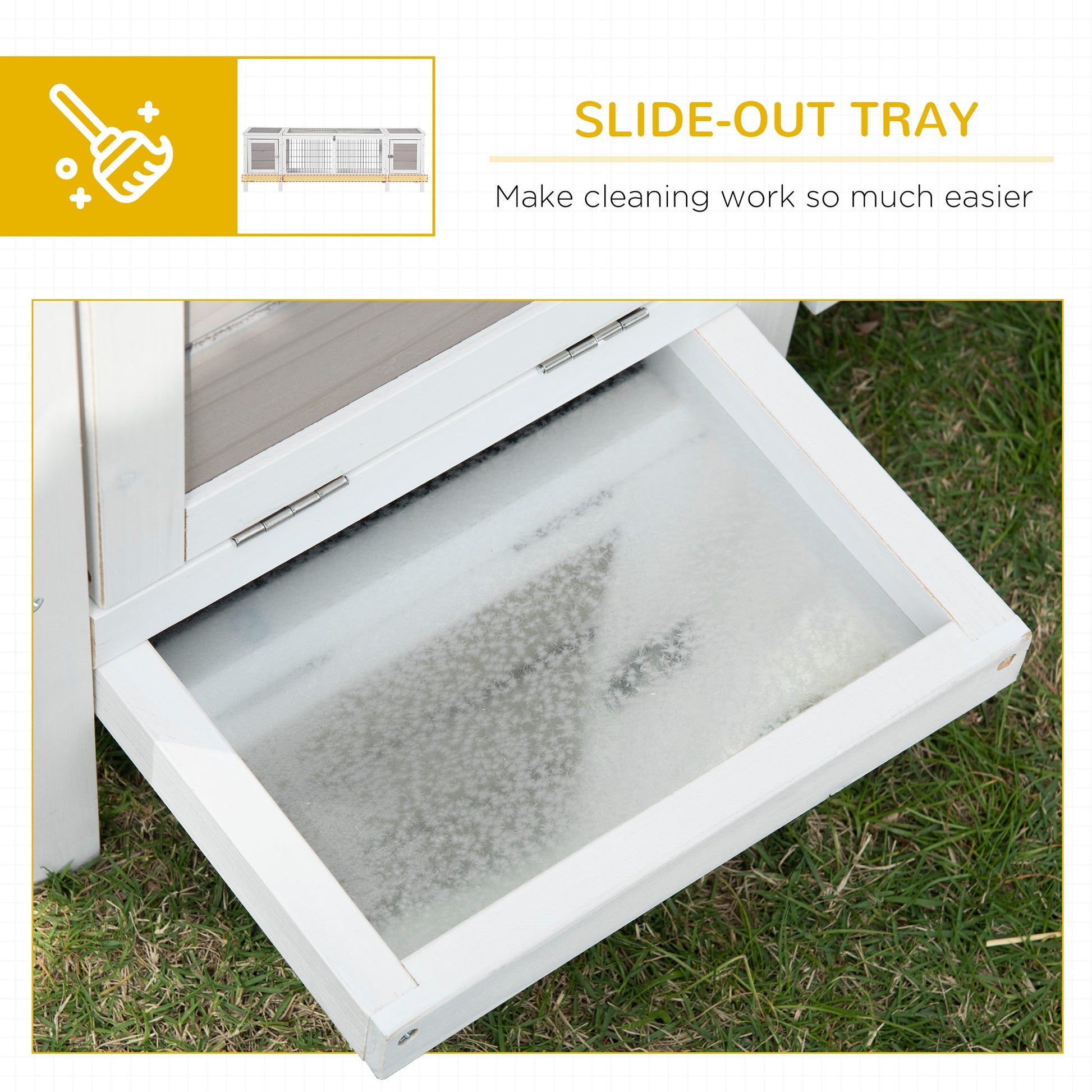 KFX-0249533 Indoor Rabbit Hutch with Pull-Out Tray and Extractable Divider - White