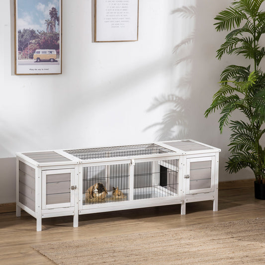 KFX-0249533 Indoor Rabbit Hutch with Pull-Out Tray and Extractable Divider - White