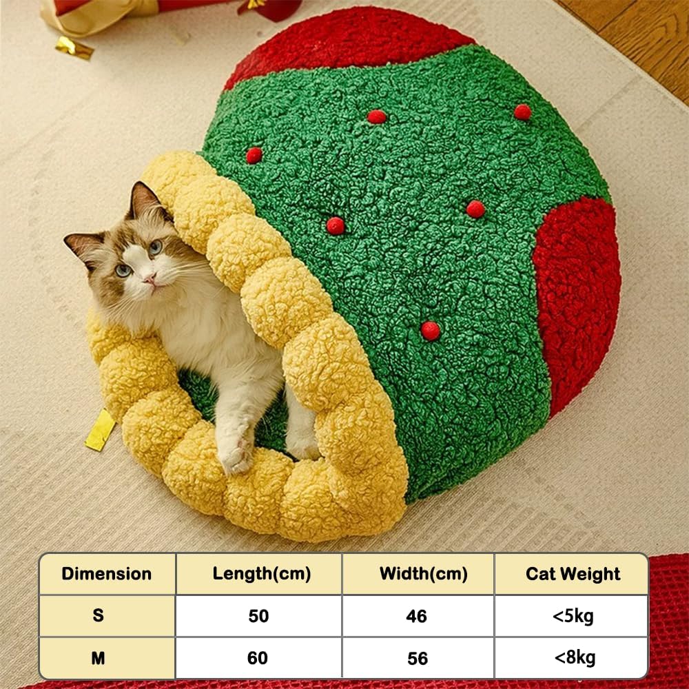 KFX-0249917 Cozy Christmas Sock Shaped Cat Nest and Sleeping Bag for Small Pets
