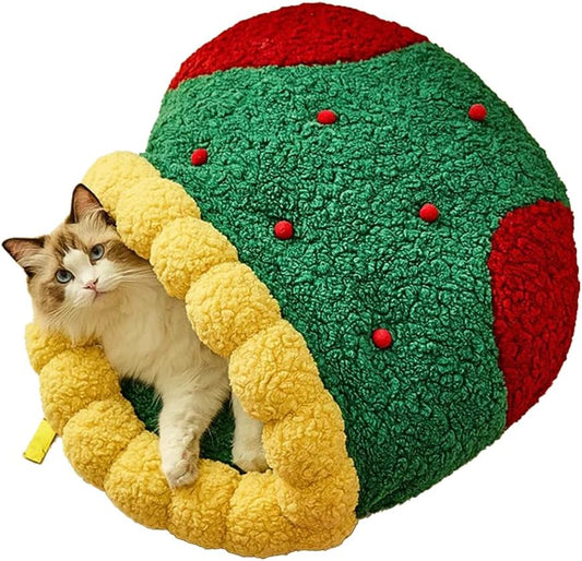 KFX-0249917 Cozy Christmas Sock Shaped Cat Nest and Sleeping Bag for Small Pets