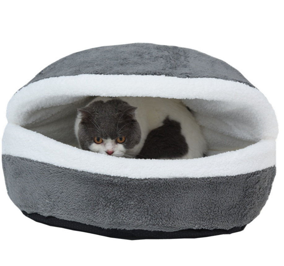 KFX-0251709 Removable Cat Litter Dog Kennel Nest - Cozy Hamburger Shell in Dark Coffee, Beige, Pink