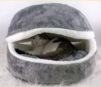 KFX-0251709 Removable Cat Litter Dog Kennel Nest - Cozy Hamburger Shell in Dark Coffee, Beige, Pink
