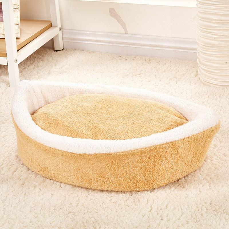 KFX-0251709 Removable Cat Litter Dog Kennel Nest - Cozy Hamburger Shell in Dark Coffee, Beige, Pink