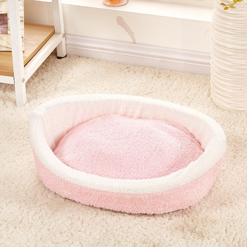 KFX-0251709 Removable Cat Litter Dog Kennel Nest - Cozy Hamburger Shell in Dark Coffee, Beige, Pink