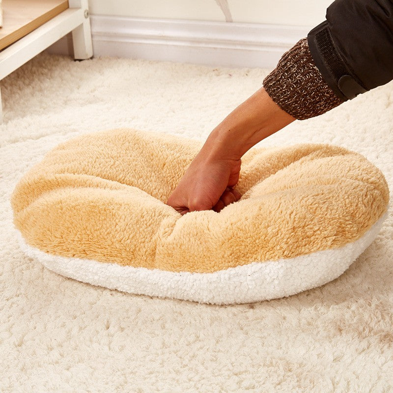 KFX-0251709 Removable Cat Litter Dog Kennel Nest - Cozy Hamburger Shell in Dark Coffee, Beige, Pink