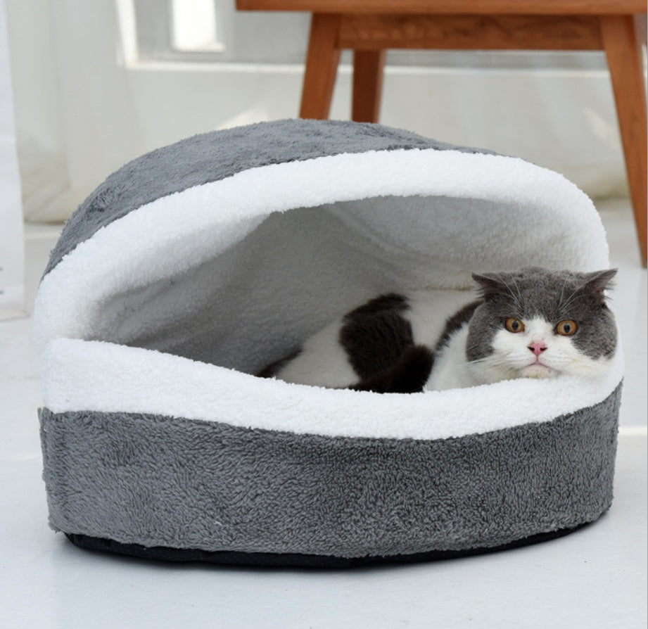 KFX-0251709 Removable Cat Litter Dog Kennel Nest - Cozy Hamburger Shell in Dark Coffee, Beige, Pink