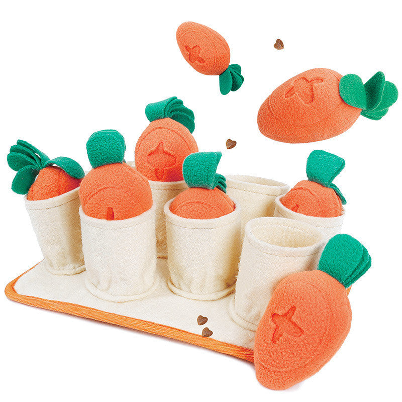 KFX-0252477 Interactive Pull Radish Puzzle Dog Toy for Sniffing and Slow Feeding Training, Made of Polar Fleece and Felt