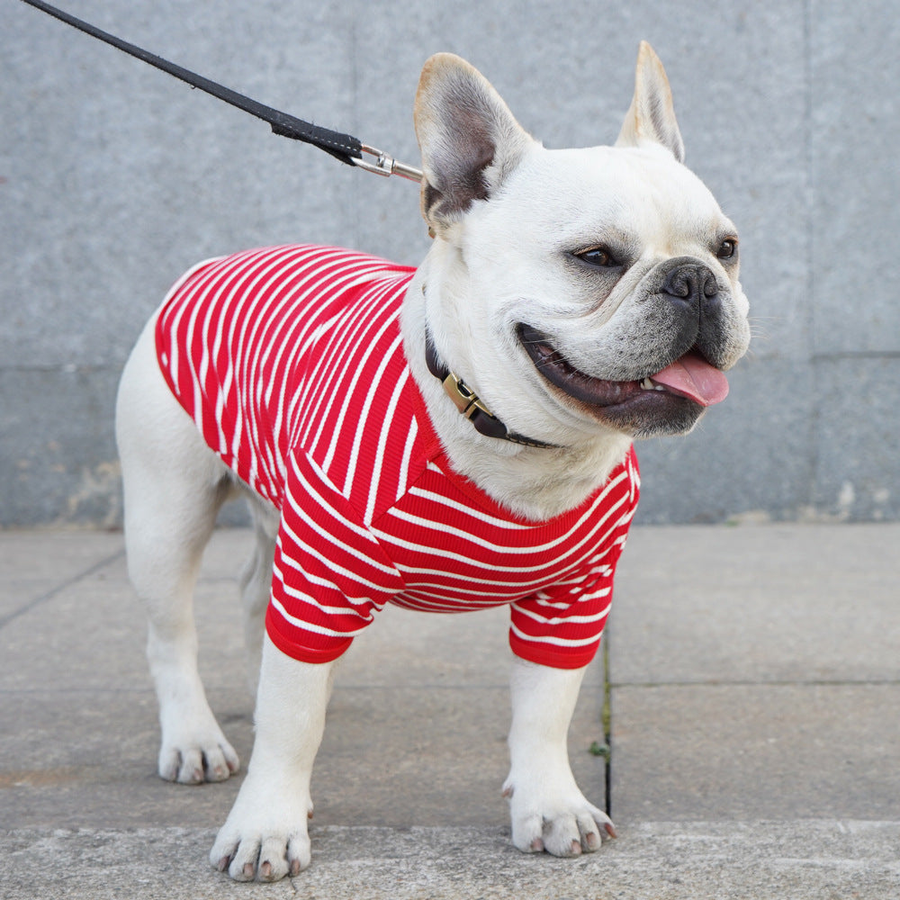 KFX-0254013 Cotton Pet Clothing for Small Dogs, Black and White Stripes, Red and White Stripes, Sizes S-3XL