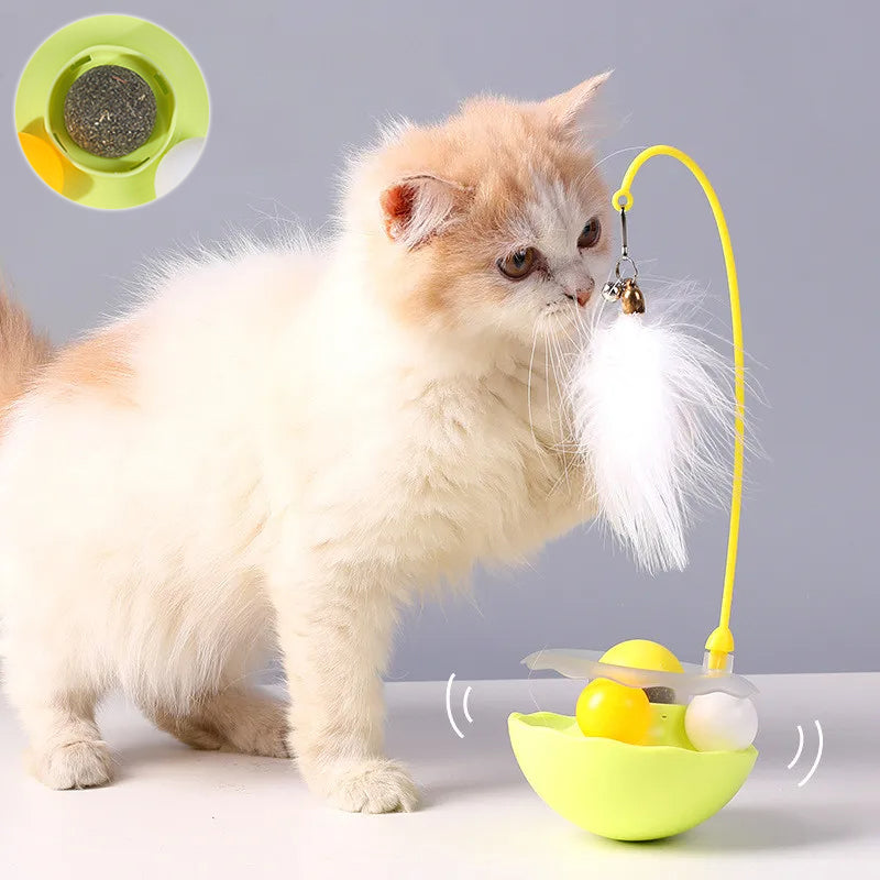 KFX-0258237 Interactive Cat Toy with Feather Teaser, Tumbler and Catnip Ball - Fun and Engaging Play for Kittens