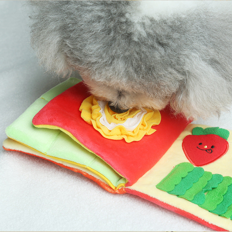 KFX-0260029 Plush Red Book Pet Toy for Hidden Food and Playtime Fun