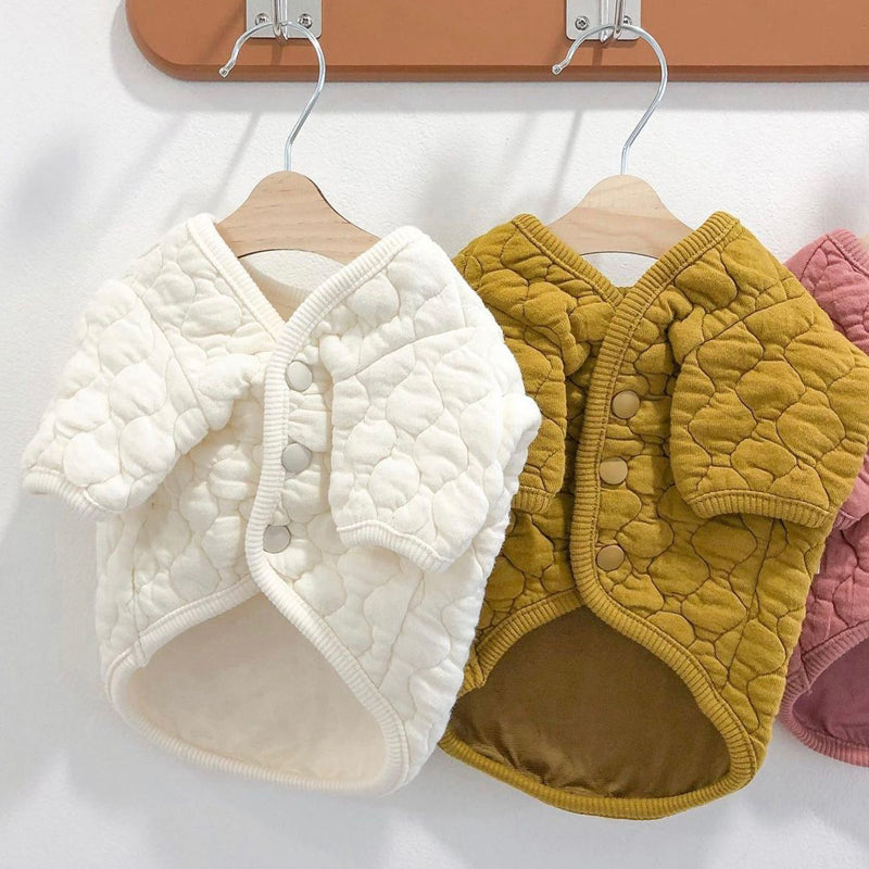 KFX-0261821 Thickened Cotton Pet Coat for Dogs and Cats with Scarf Options in Yellow, Off-white, and Floral Designs