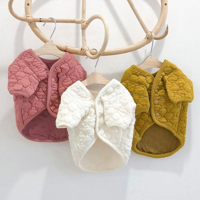 KFX-0261821 Thickened Cotton Pet Coat for Dogs and Cats with Scarf Options in Yellow, Off-white, and Floral Designs