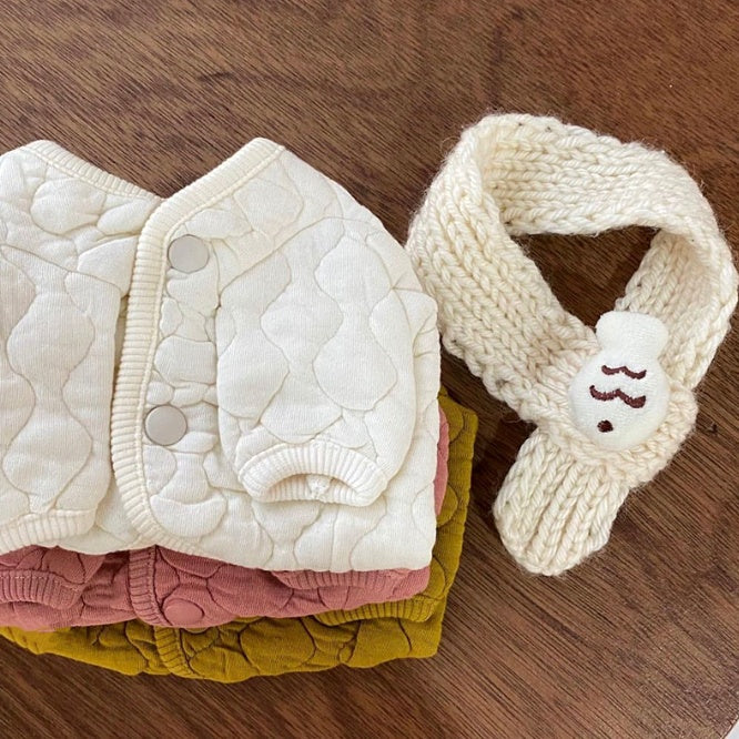 KFX-0261821 Thickened Cotton Pet Coat for Dogs and Cats with Scarf Options in Yellow, Off-white, and Floral Designs