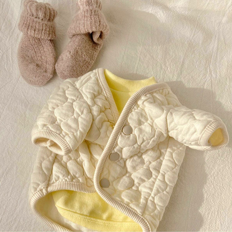 KFX-0261821 Thickened Cotton Pet Coat for Dogs and Cats with Scarf Options in Yellow, Off-white, and Floral Designs