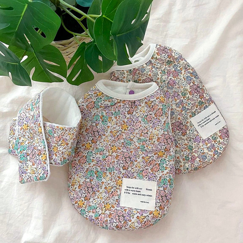 KFX-0261821 Thickened Cotton Pet Coat for Dogs and Cats with Scarf Options in Yellow, Off-white, and Floral Designs