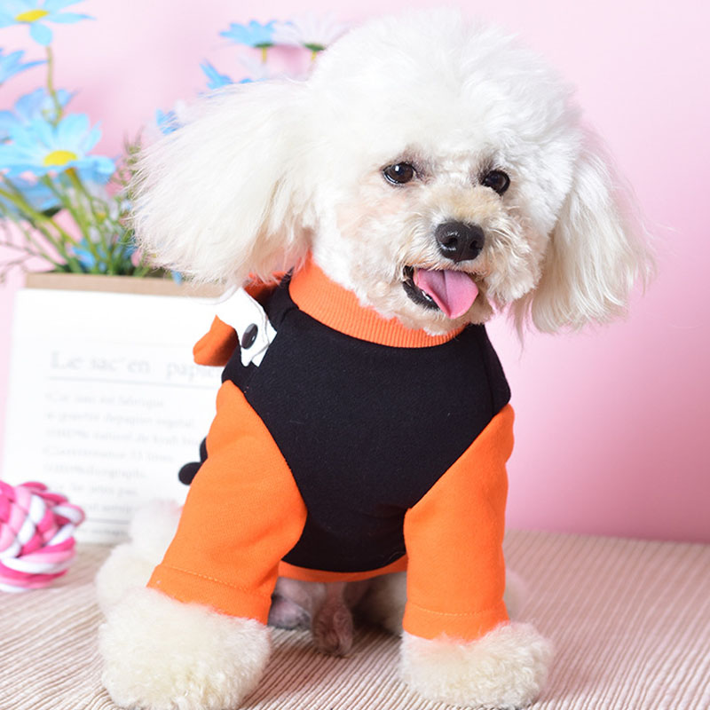 KFX-0262461 Casual Two-Legged Small Dog Sweater with Detachable School Bag in Black and Blue