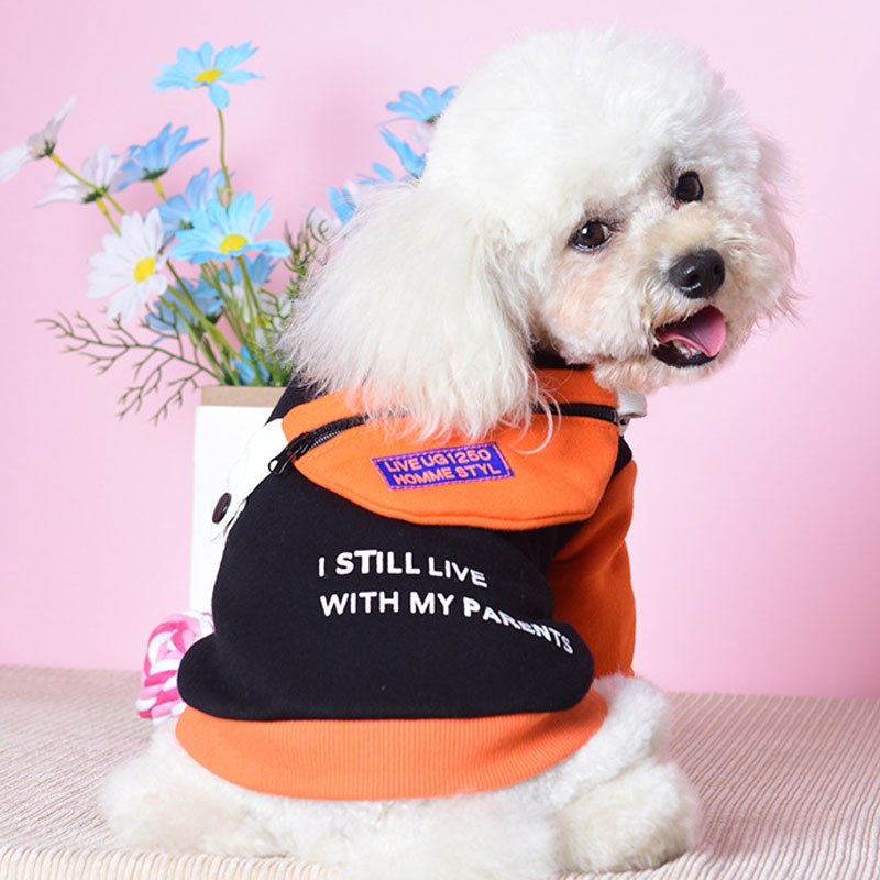 KFX-0262461 Casual Two-Legged Small Dog Sweater with Detachable School Bag in Black and Blue