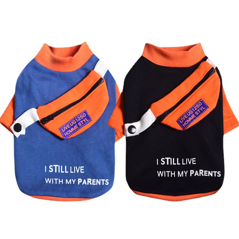 KFX-0262461 Casual Two-Legged Small Dog Sweater with Detachable School Bag in Black and Blue