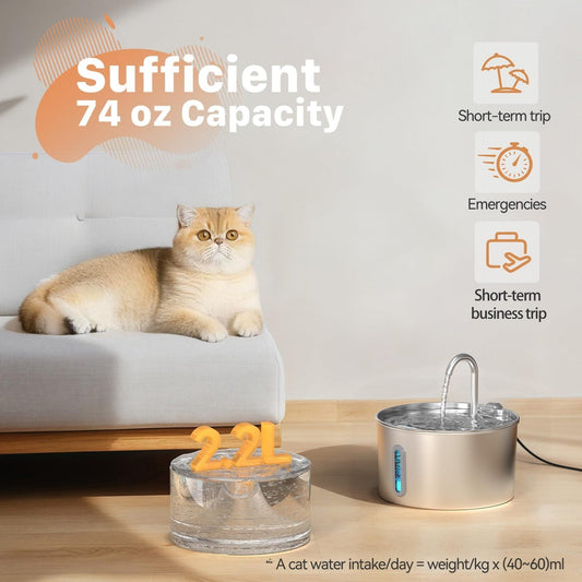 KFX-0263229 Stainless Steel Automatic Cat Water Dispenser - 2.2L Capacity