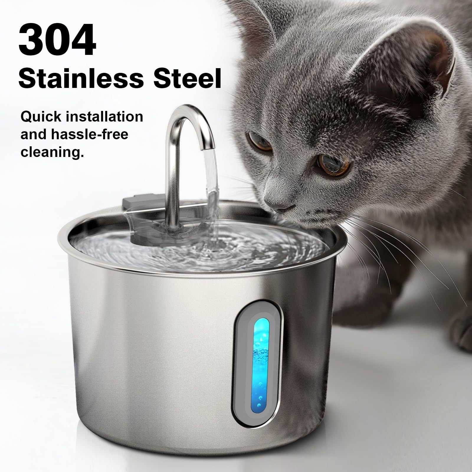 KFX-0263229 Stainless Steel Automatic Cat Water Dispenser - 2.2L Capacity