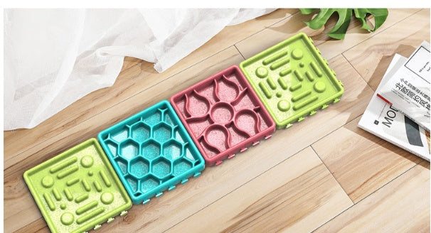 KFX-0263357 Tricolor Dog Feeding Tray with Licking Plate - 15x15x7.5 cm Plastic Design