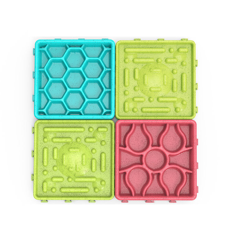 KFX-0263357 Tricolor Dog Feeding Tray with Licking Plate - 15x15x7.5 cm Plastic Design