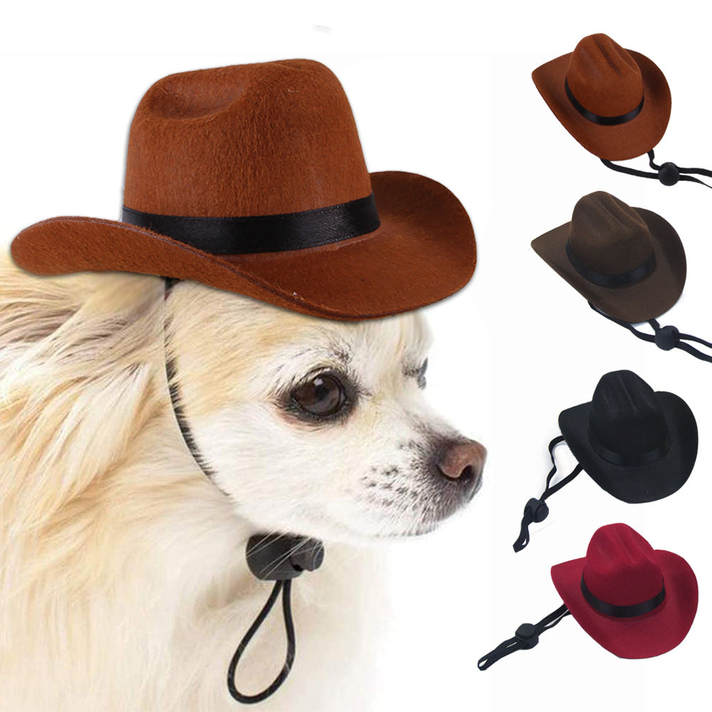 KFX-0263741 Brown and Black Cowboy Hat for Cats and Dogs - Casual Non-Woven Fabric, Size S/M, Four Seasons