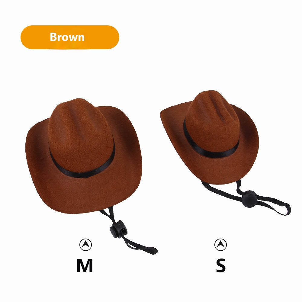 KFX-0263741 Brown and Black Cowboy Hat for Cats and Dogs - Casual Non-Woven Fabric, Size S/M, Four Seasons