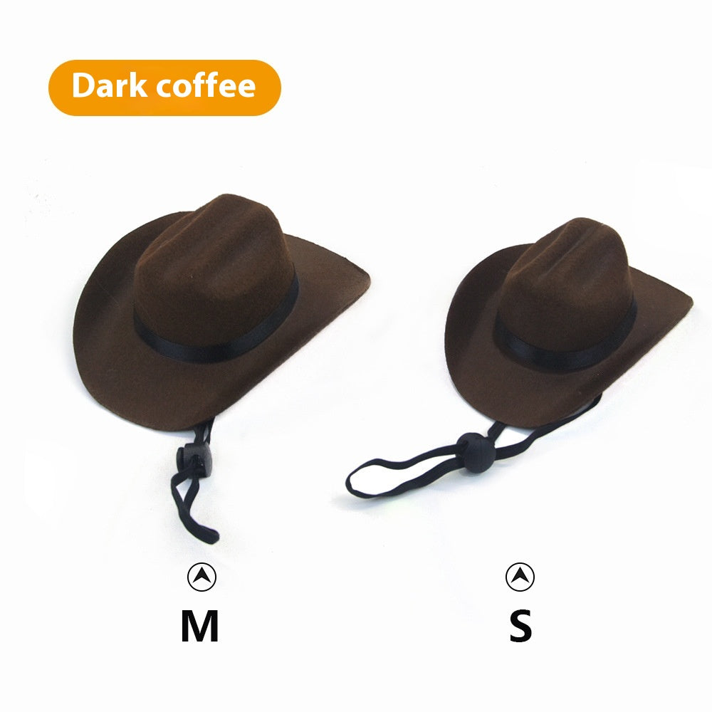 KFX-0263741 Brown and Black Cowboy Hat for Cats and Dogs - Casual Non-Woven Fabric, Size S/M, Four Seasons