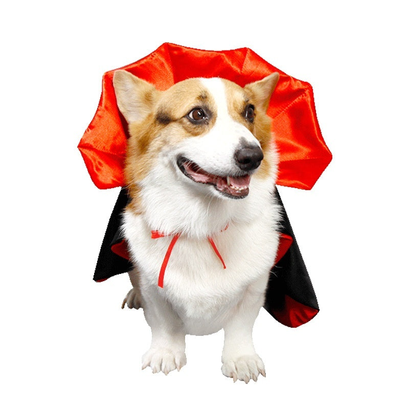 KFX-0267709 Pet Halloween Cloak with Hat for Medium to Large Dogs - Red and Black Polyester Costume