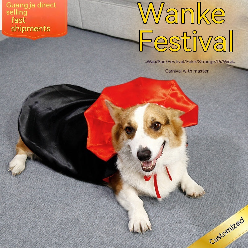 KFX-0267709 Pet Halloween Cloak with Hat for Medium to Large Dogs - Red and Black Polyester Costume