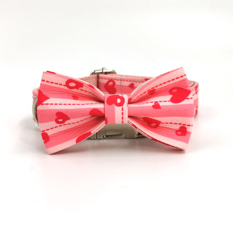 KFX-0268989 Sweetheart Pink Heart Print Pet Collar and Leash Set with Bow