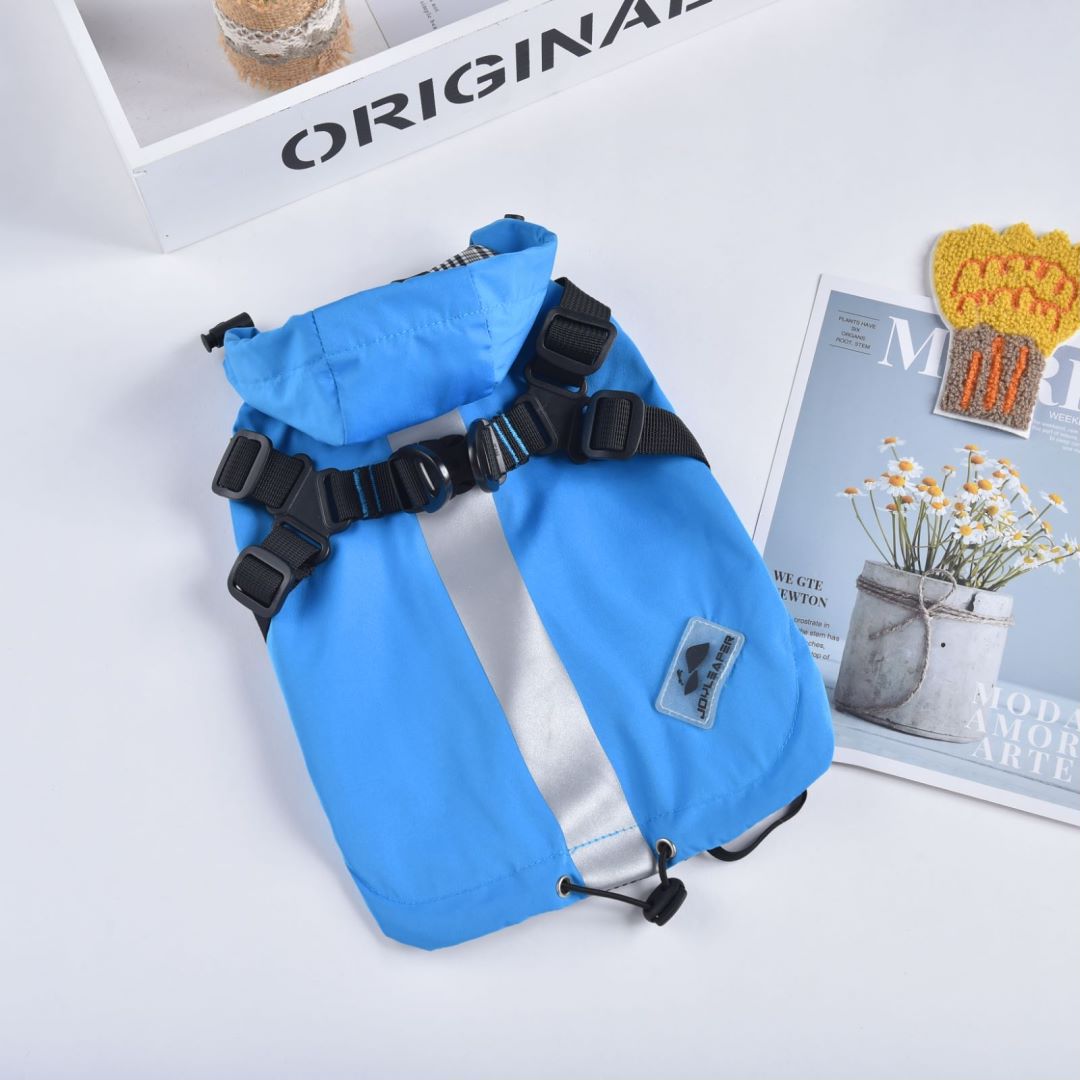 KFX-0271293 Waterproof Windbreaker Raincoat for Dogs - Lightweight Chest & Back Protection in Blue, Red, Yellow, Sizes S-2XL