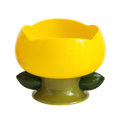 KFX-0273085 Ceramic Cat Bowl with Flower Design and Silicone Pad Options
