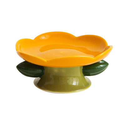 KFX-0273085 Ceramic Cat Bowl with Flower Design and Silicone Pad Options