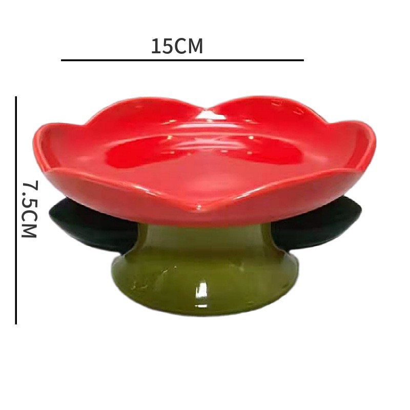 KFX-0273085 Ceramic Cat Bowl with Flower Design and Silicone Pad Options