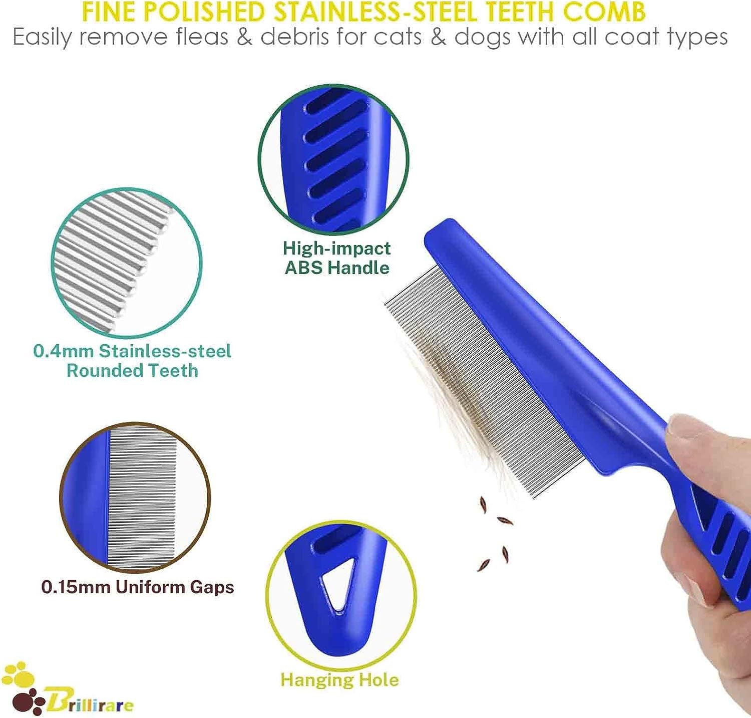 KFX-0274493 Stainless Steel Pet Flea Comb Set - 4-Piece for Comprehensive Grooming