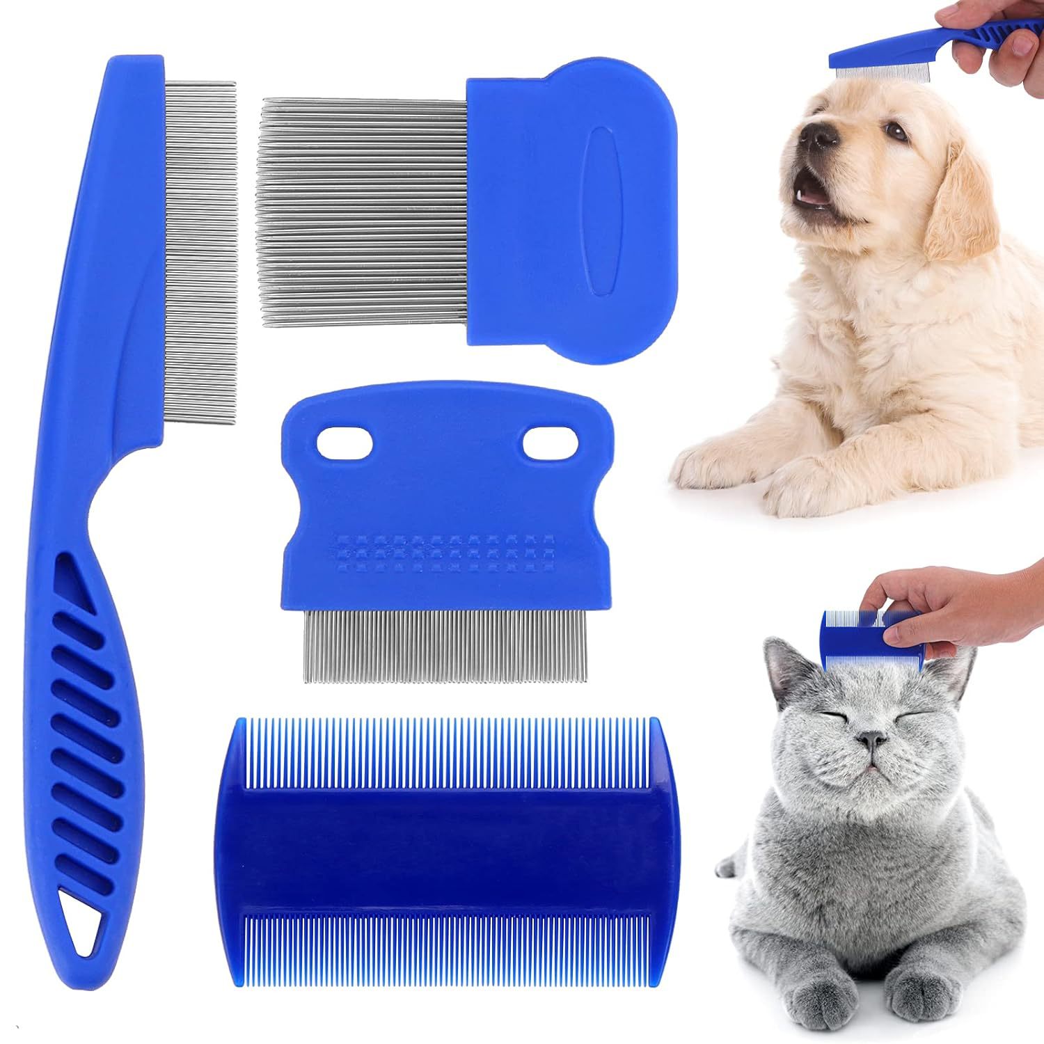 KFX-0274493 Stainless Steel Pet Flea Comb Set - 4-Piece for Comprehensive Grooming