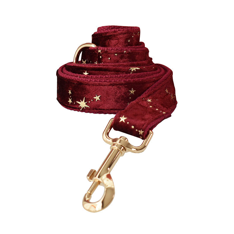 KFX-0274877 Burgundy Star Flannel Dog Collar, Leash, and Bow Tie Set