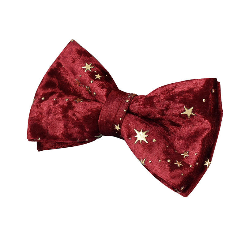 KFX-0274877 Burgundy Star Flannel Dog Collar, Leash, and Bow Tie Set