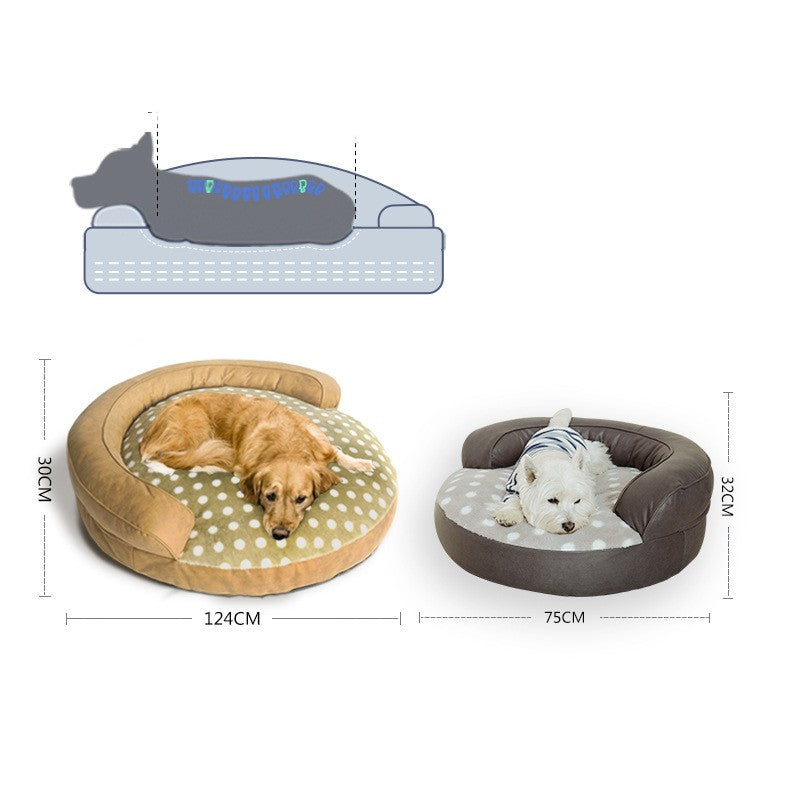 KFX-0278717 Large Dog Bed in Dot Style - Khaki & Dark Gray, 124 x 30CM, Comfortable Cloth Pet Nest