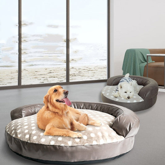 KFX-0278717 Large Dog Bed in Dot Style - Khaki & Dark Gray, 124 x 30CM, Comfortable Cloth Pet Nest