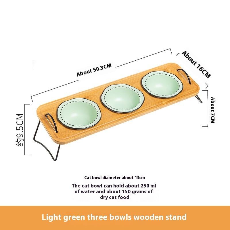KFX-0278845 Multi-functional Ceramic Cat Bowl with Wooden Rack – Anti-tumble and Easy to Clean