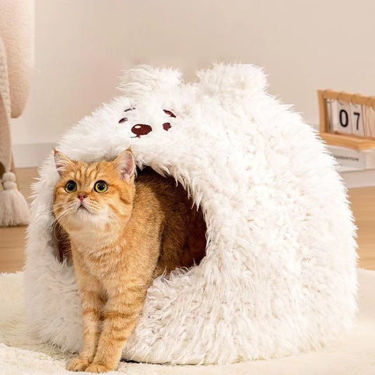 KFX-0281917 Semi-Enclosed Cat Tent for Winter - Warm Yurt Style Nest for Cats