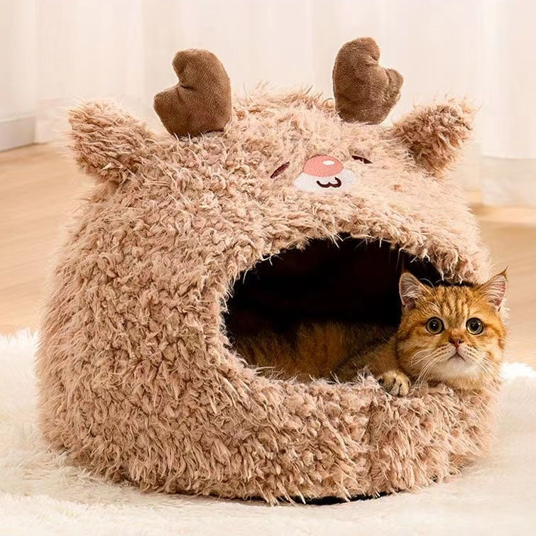 KFX-0281917 Semi-Enclosed Cat Tent for Winter - Warm Yurt Style Nest for Cats