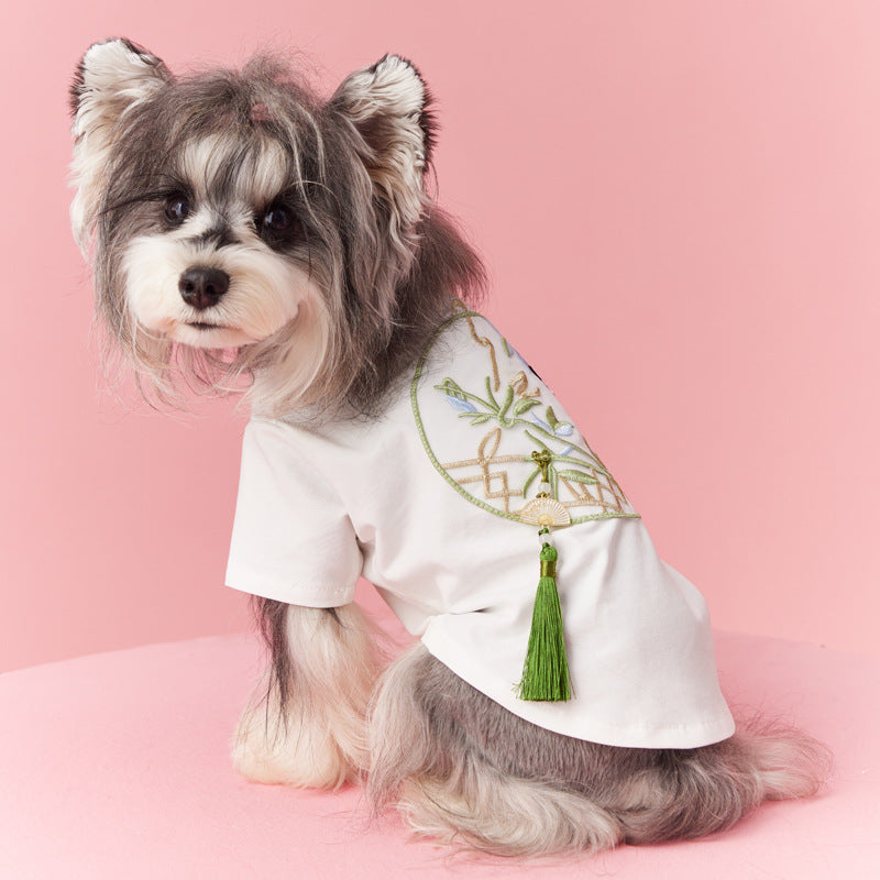 KFX-0283197 Neo-Chinese Style Cotton Dog Clothing for Schnauzers, Maltese, and Bichons - Available in White and Multiple Sizes