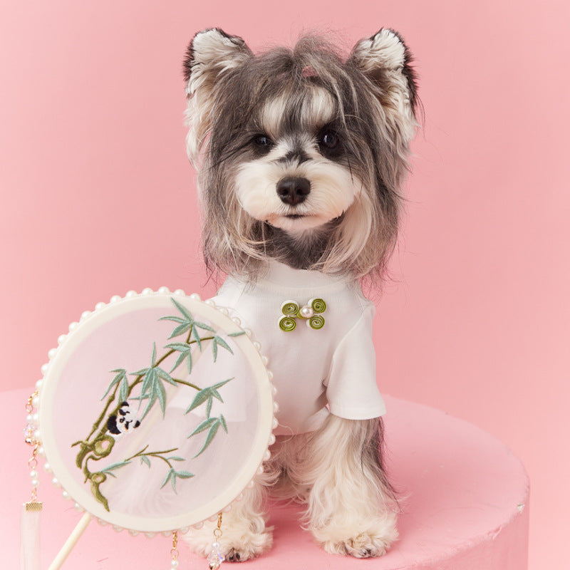 KFX-0283197 Neo-Chinese Style Cotton Dog Clothing for Schnauzers, Maltese, and Bichons - Available in White and Multiple Sizes