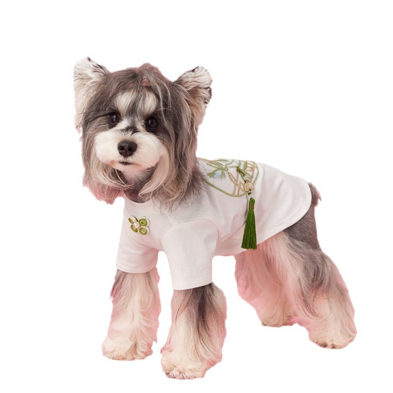 KFX-0283197 Neo-Chinese Style Cotton Dog Clothing for Schnauzers, Maltese, and Bichons - Available in White and Multiple Sizes