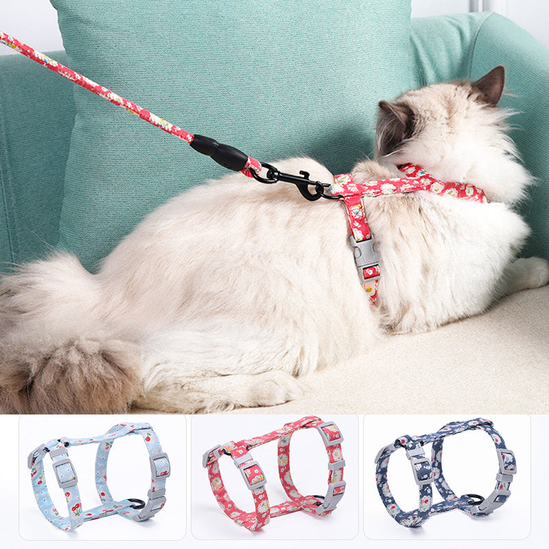KFX-0283709 Cat I-Shaped Chest Harness for Comfortable Walking - Cotton & Metal Accessories, Sizes S/M