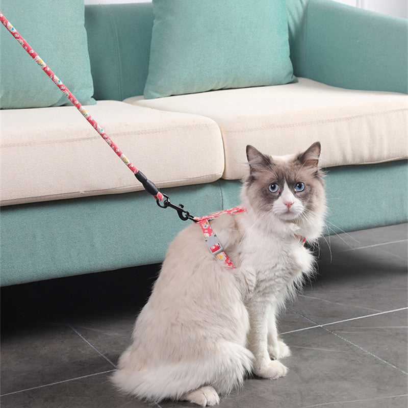 KFX-0283709 Cat I-Shaped Chest Harness for Comfortable Walking - Cotton & Metal Accessories, Sizes S/M